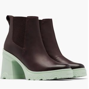 New Sorel Boots Brex Block Heel size 8.5 Brown/ Mint Green